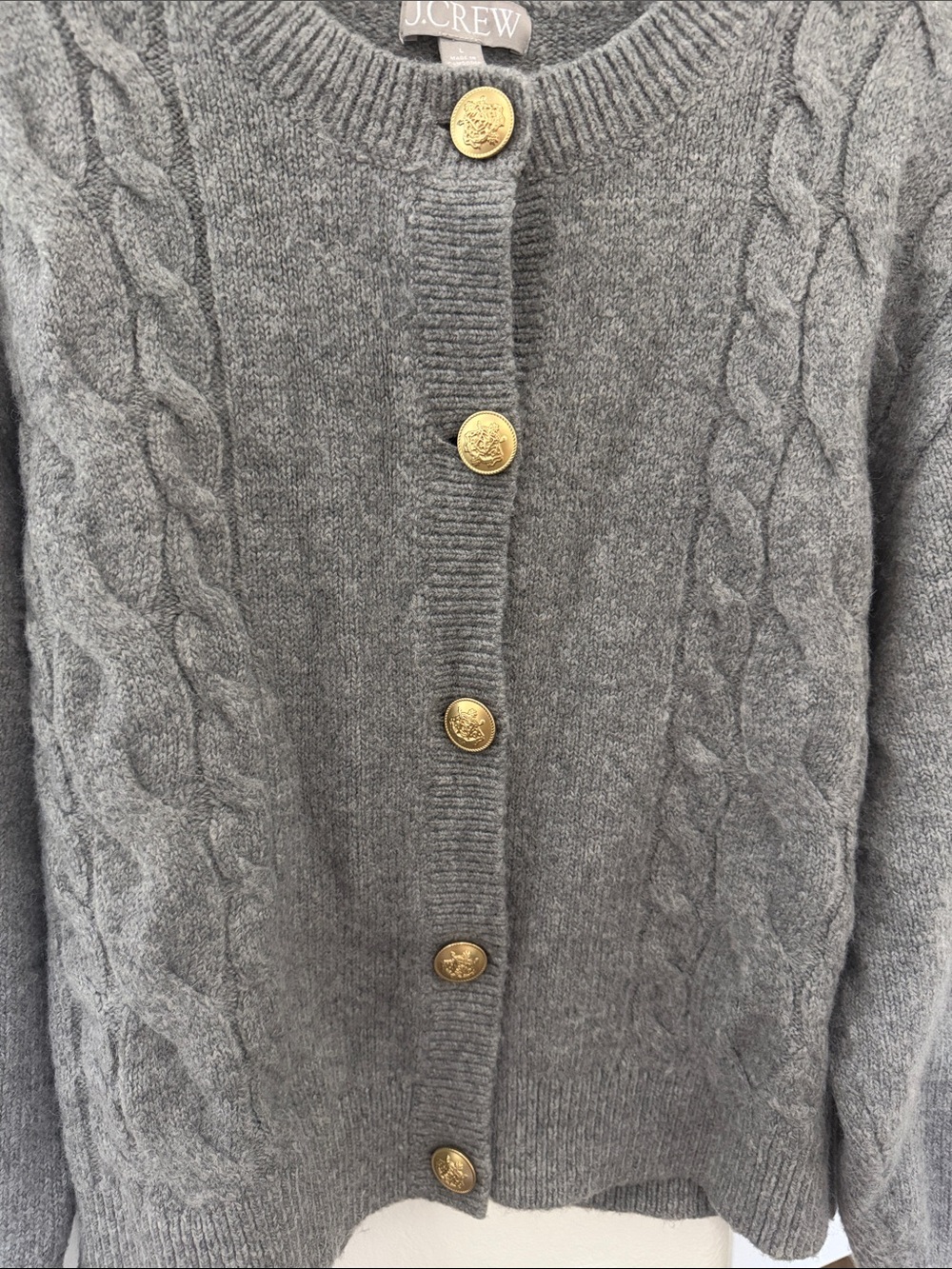 J. Crew Gray Cable-Knit Button Cardigan Sweater - Picture 3 of 7